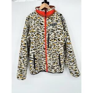 Pleasures Leopard Animal Print Full Zip Jacket Size Small Y2K Faux Wool Blend